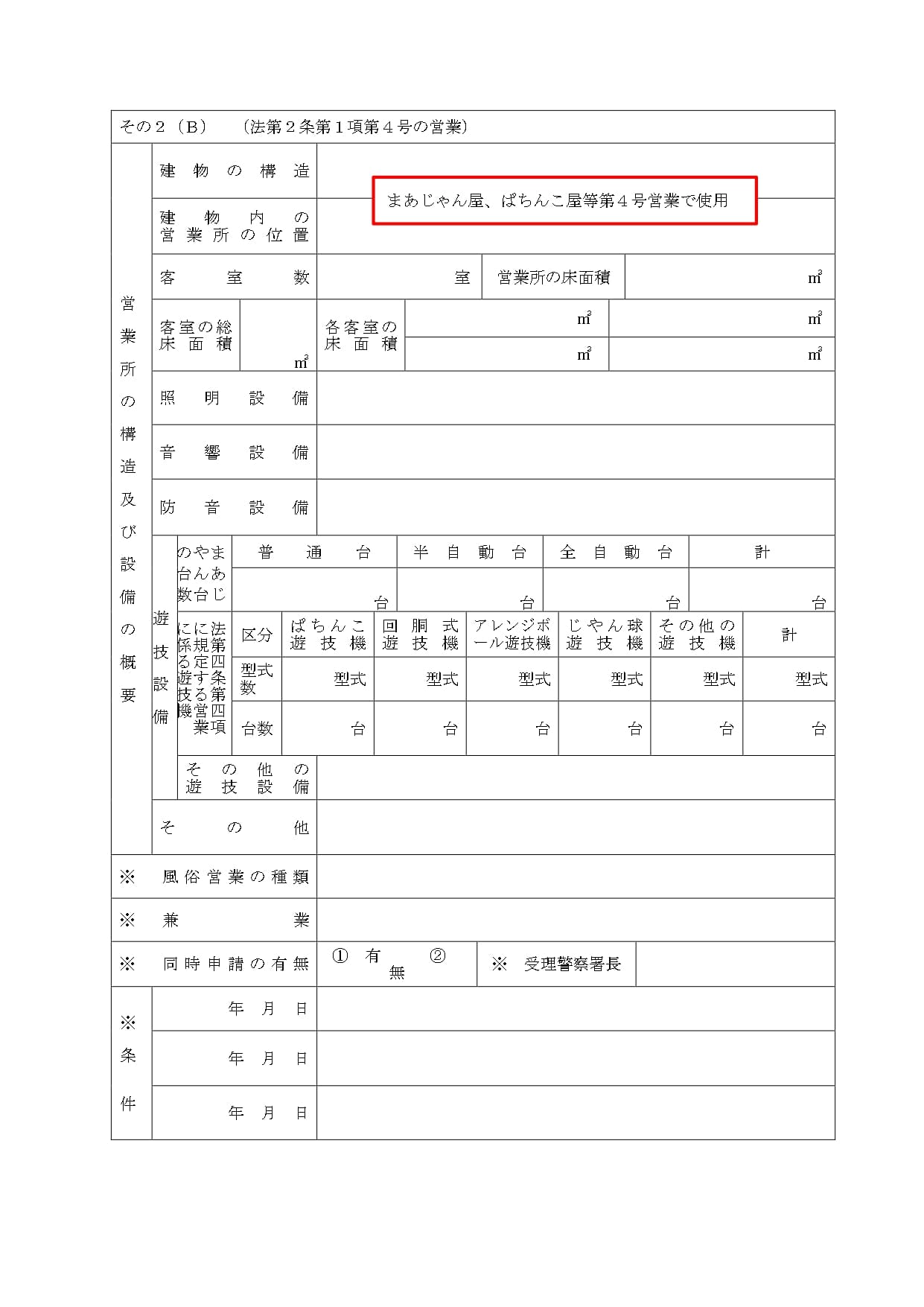 風俗営業許可の記載例