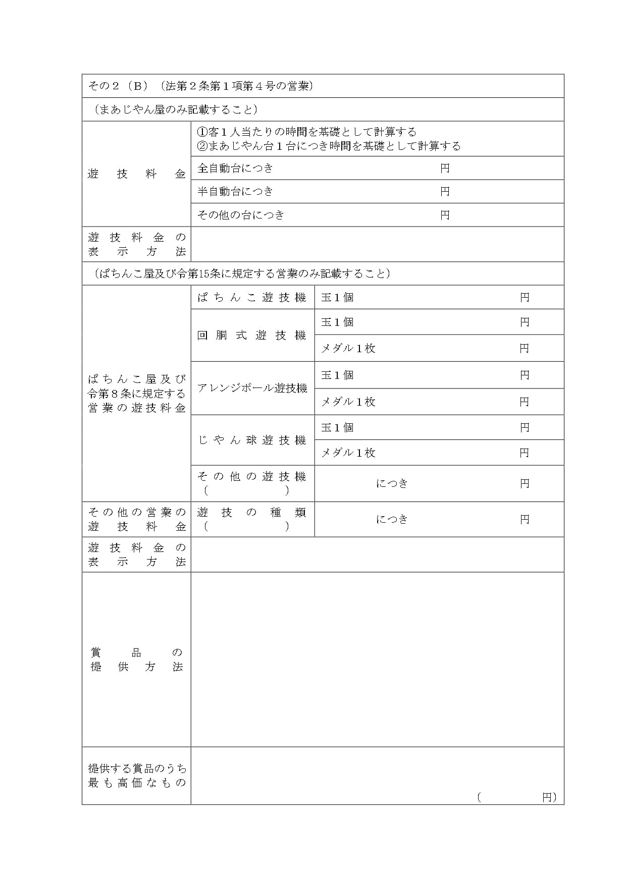 風俗営業許可の記載例